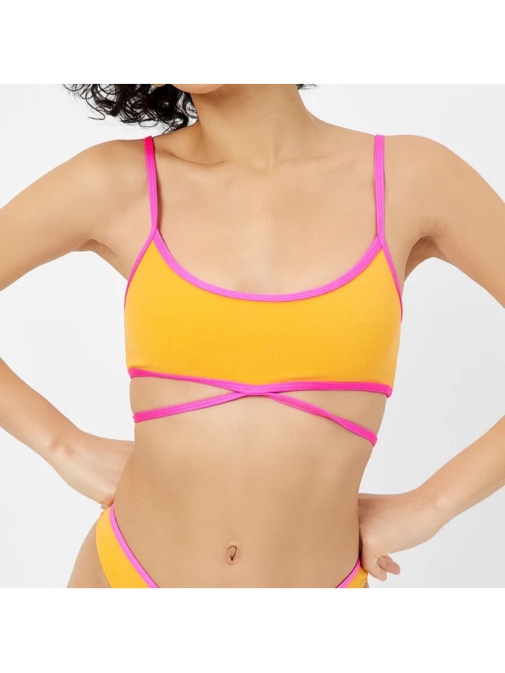 Frankies Bikinis Waco Terry Bikini Top Sundown Orange Pink Bralette M NWT - Picture 2 of 6